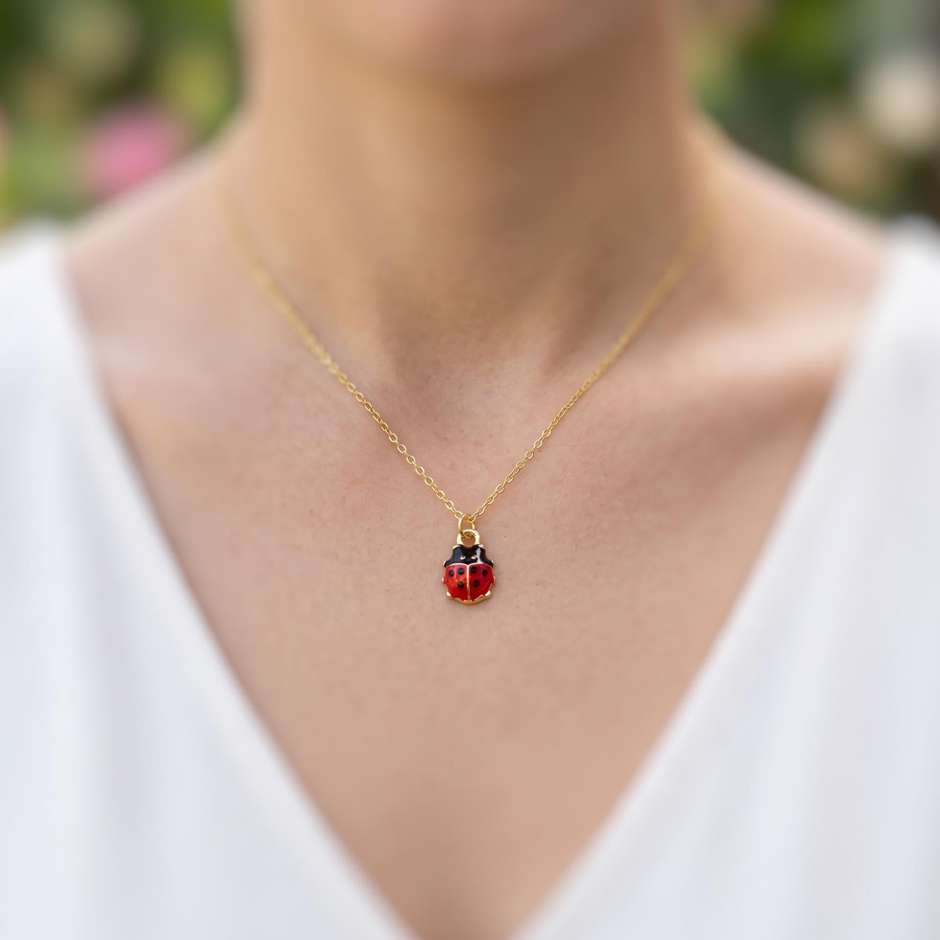 Tiny Ladybug Necklace Silver, Gold Lucky Ladybug Charm pendant, Good Luck Jewelry, Nature Lover Gift for gardener, Cute Bug Jewelry insects