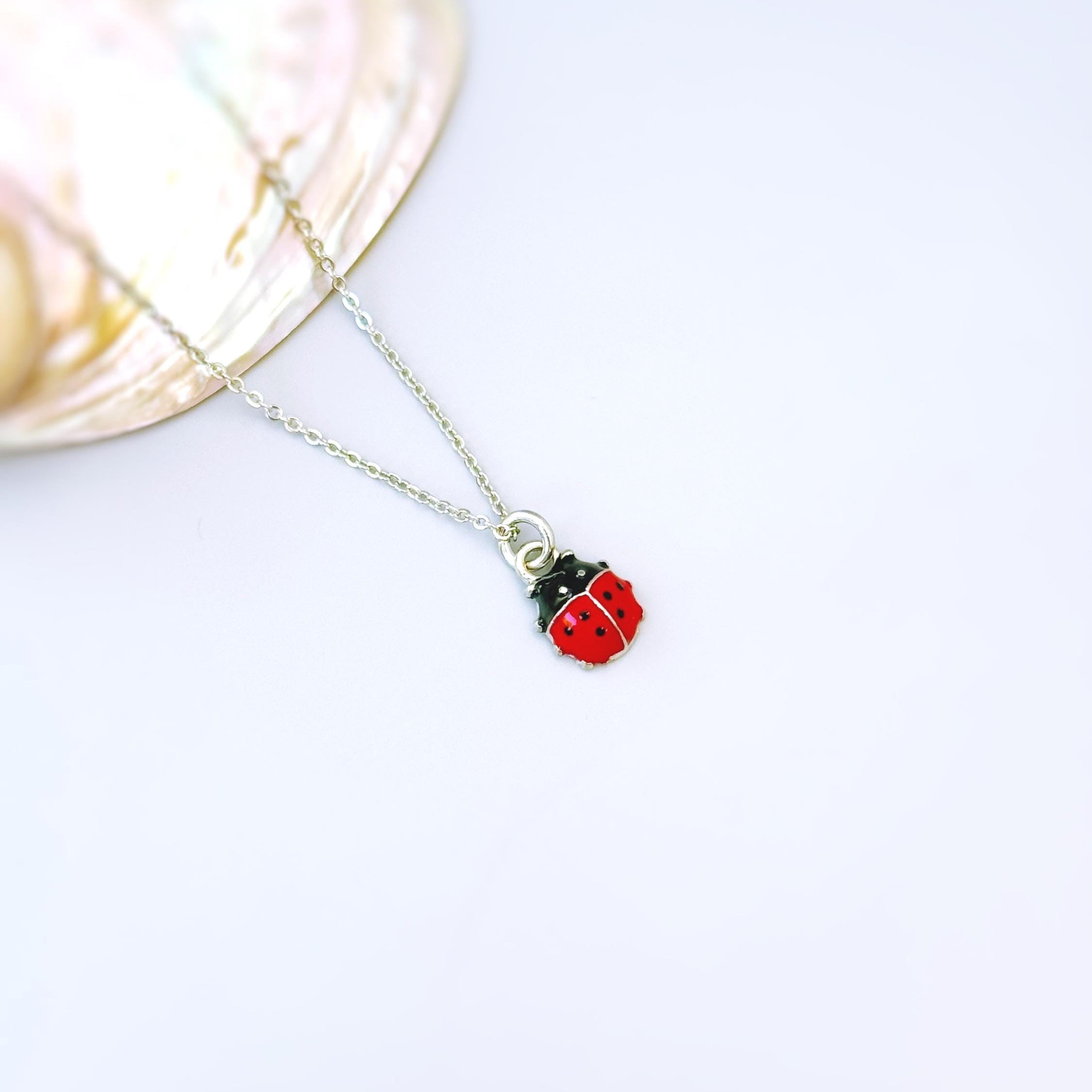 Tiny Ladybug Necklace Silver, Gold Lucky Ladybug Charm pendant, Good Luck Jewelry, Nature Lover Gift for gardener, Cute Bug Jewelry insects