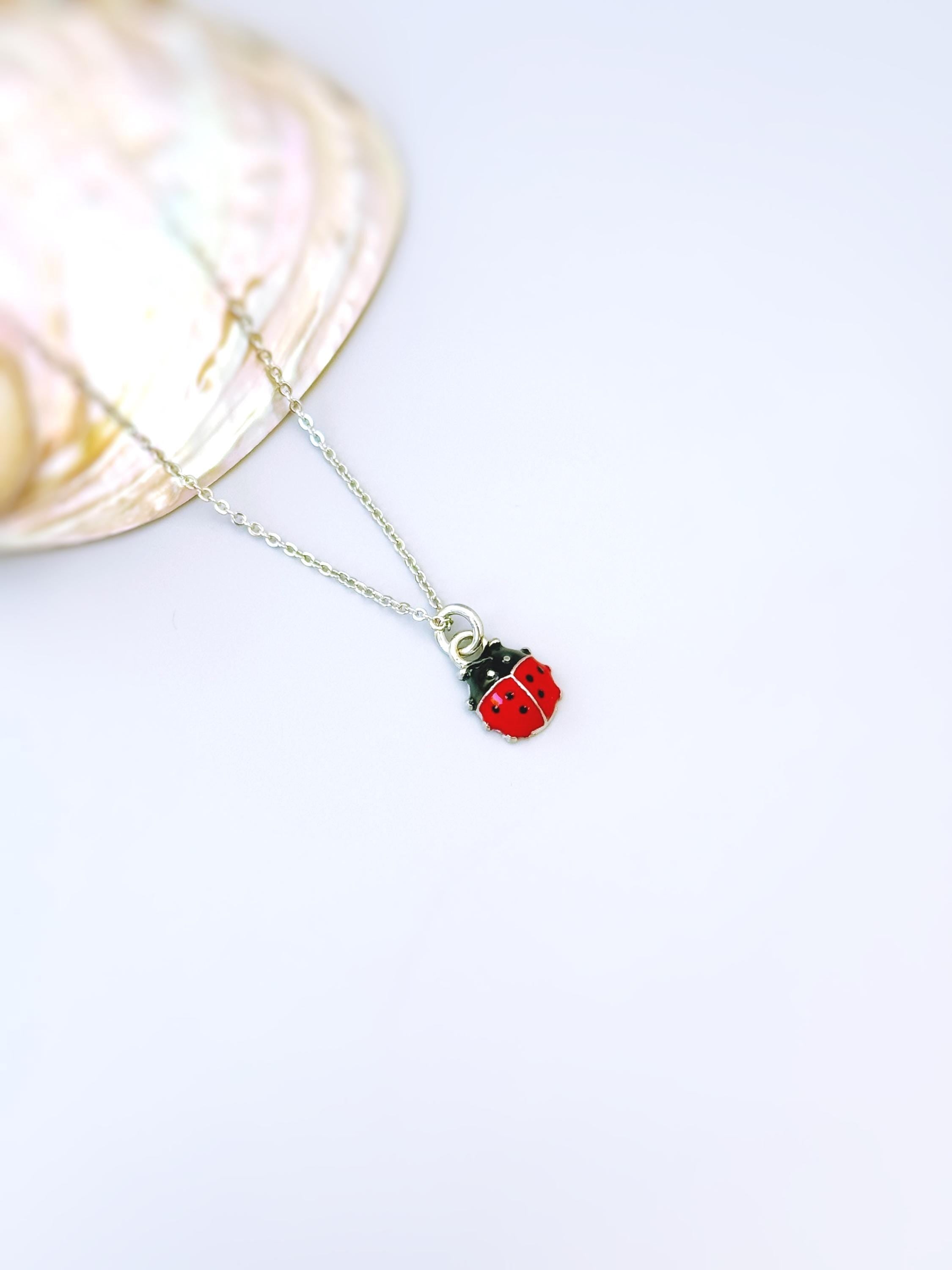 Tiny Ladybug Necklace Silver, Gold Lucky Ladybug Charm pendant, Good Luck Jewelry, Nature Lover Gift for gardener, Cute Bug Jewelry insects
