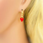 Dainty Strawberry Huggie Hoop Earrings Gold Red Charm Earrings, Cottagecore Jewelry Fruit Chef Gift, Cute Summer Earrings gift for gardener