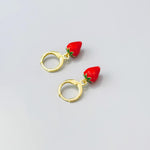 Dainty Strawberry Huggie Hoop Earrings Gold Red Charm Earrings, Cottagecore Jewelry Fruit Chef Gift, Cute Summer Earrings gift for gardener