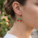Strawberry Earrings Gold Leverbacks Red Charm Earrings, Cottagecore Jewelry Fruit Chef Gift, Cute Summer Earrings gift for gardener, mom bff