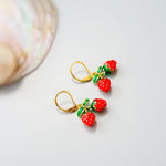 Strawberry Earrings Gold Leverbacks Red Charm Earrings, Cottagecore Jewelry Fruit Chef Gift, Cute Summer Earrings gift for gardener, mom bff