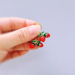 Strawberry Earrings Gold Leverbacks Red Charm Earrings, Cottagecore Jewelry Fruit Chef Gift, Cute Summer Earrings gift for gardener, mom bff