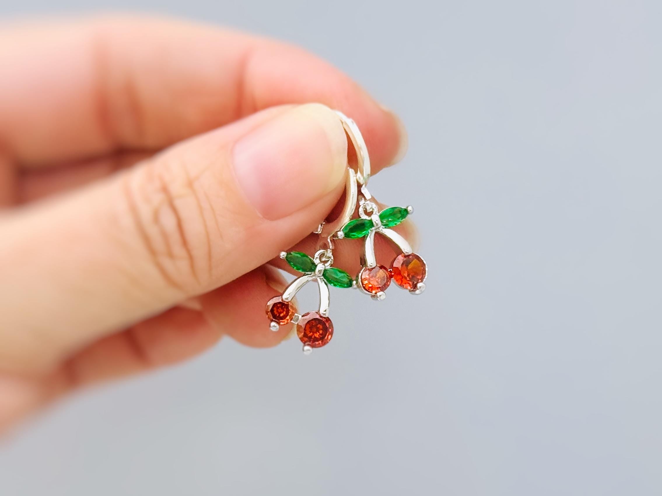Cherry Earrings Silver, Gold Huggie Hoops Red Fruit Charm Earrings, Cottagecore Jewelry Chef Gift, Cute Summer Earrings gift for gardeners