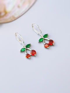 Cherry Earrings Silver, Gold Huggie Hoops  Red  Fruit Charm Earrings, Cottagecore Jewelry Chef Gift, Cute Summer Earrings gift for gardeners