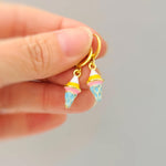 Pastel Ice Cream Earrings gold Huggie Hoops, cute summer jewelry gift for her unique fun miniature food jewelry for her cutecore candycore