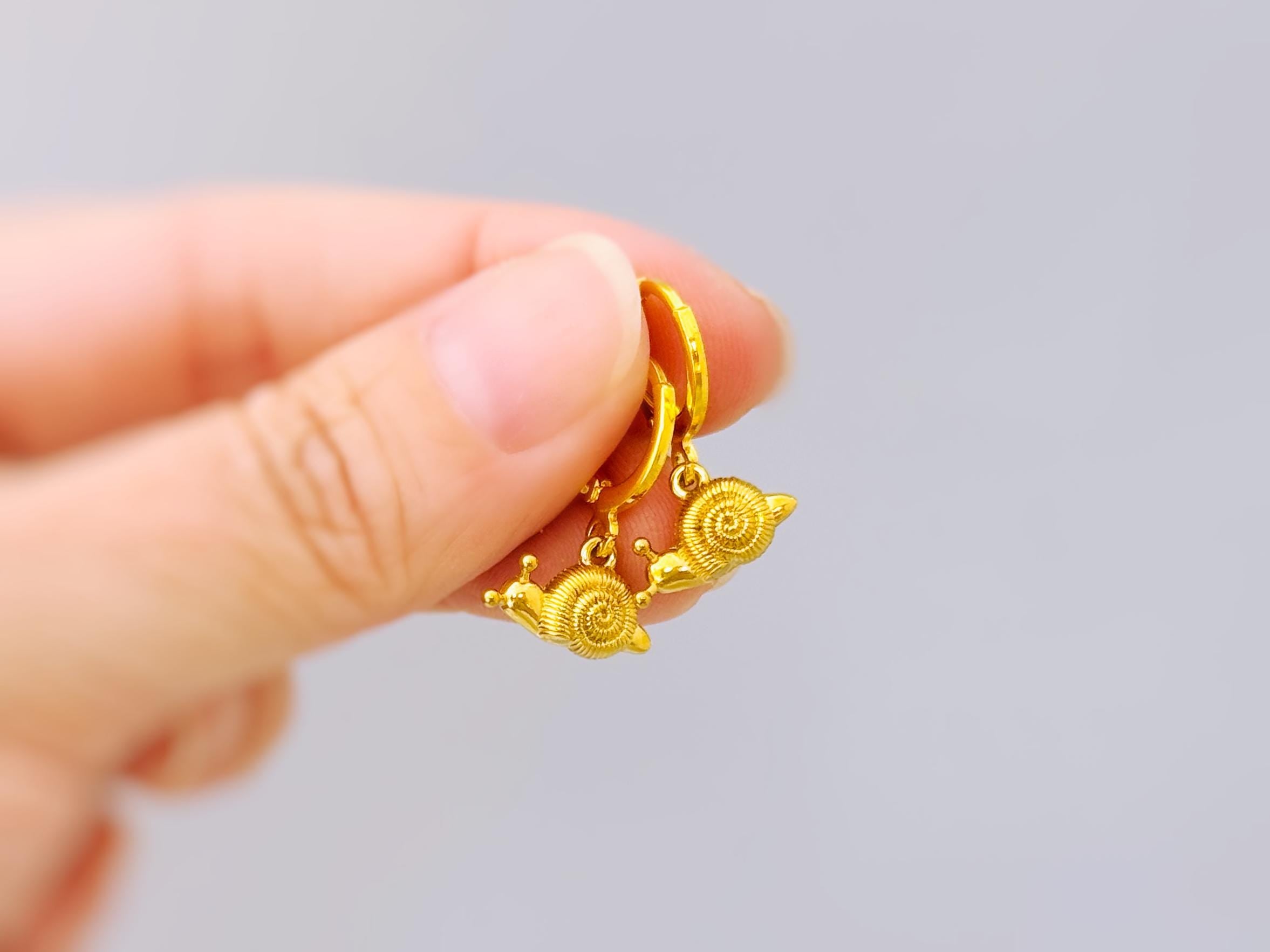 Snail Earrings Gold Huggie Hoops handmade nature lover fairy, cottagecore woodland creature jewelry unique whimsical fun gift for gardener