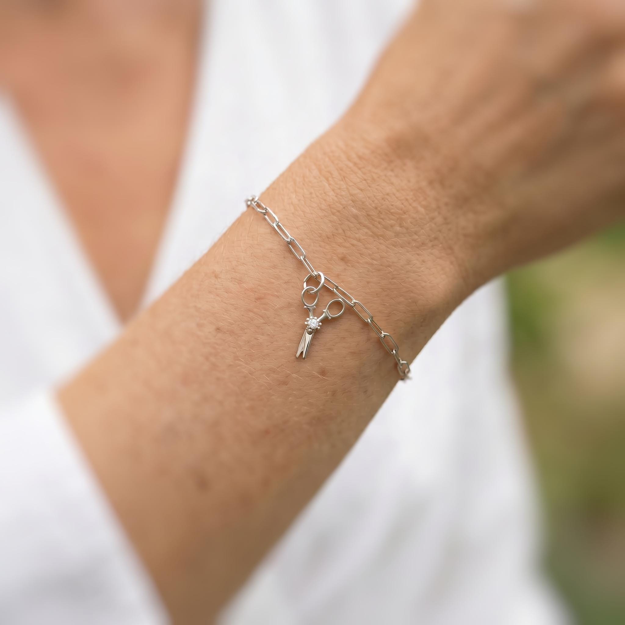 Dainty Scissor Bracelet Silver, Gold cute salon stylist cosmetology hairdresser gift for women wlw lesbian pride month jewelry gift for her