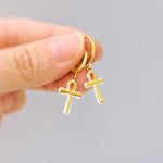 Ankh Earrings Gold Huggie Hoops Egyptian Jewelry witchy earrings ancient symbol handmade religious Ankh cross gift for women