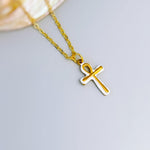 Gold Ankh Necklace, Egyptian Cross Pendant, White Enamel Ankh Charm Necklace, Spiritual Jewelry, Ancient Egyptian Jewelry gift for her