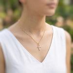 Gold Ankh Necklace, Egyptian Cross Pendant, White Enamel Ankh Charm Necklace, Spiritual Jewelry, Ancient Egyptian Jewelry gift for her