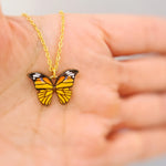 Monarch Butterfly Necklace Gold handmade nature inspired jewelry for her gift for gardeners, mom, sister orange cottagecore charm necklace