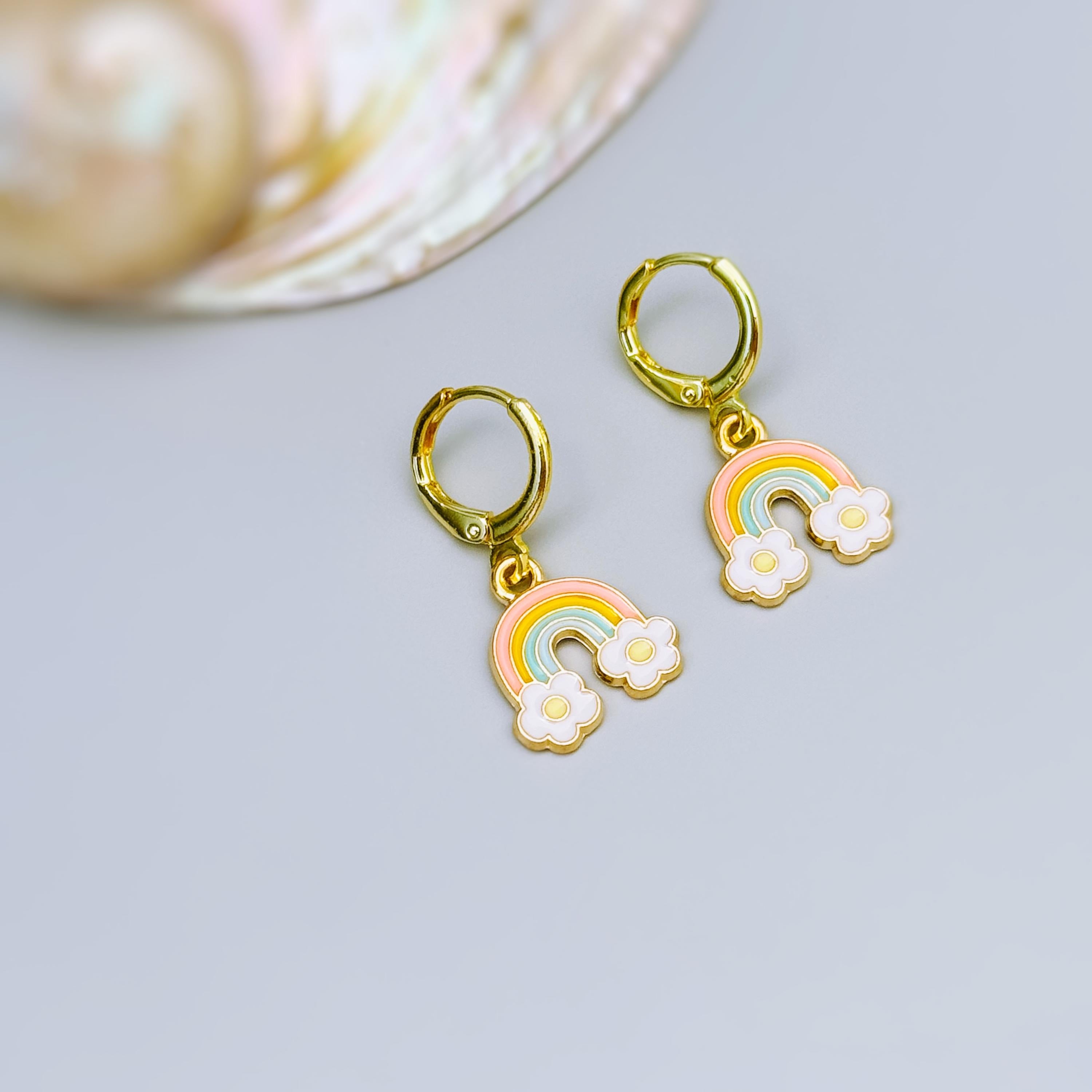 Pastel Rainbow Earrings cute flower Huggie Hoops trendy colorful cloud earrings for women pride gift unique festival pride jewelry for women