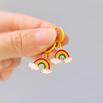 Colorful Rainbow Earrings gold Huggie Hoops trendy 80s fun enamel cloud earrings for women pride gift unique festival jewelry for women