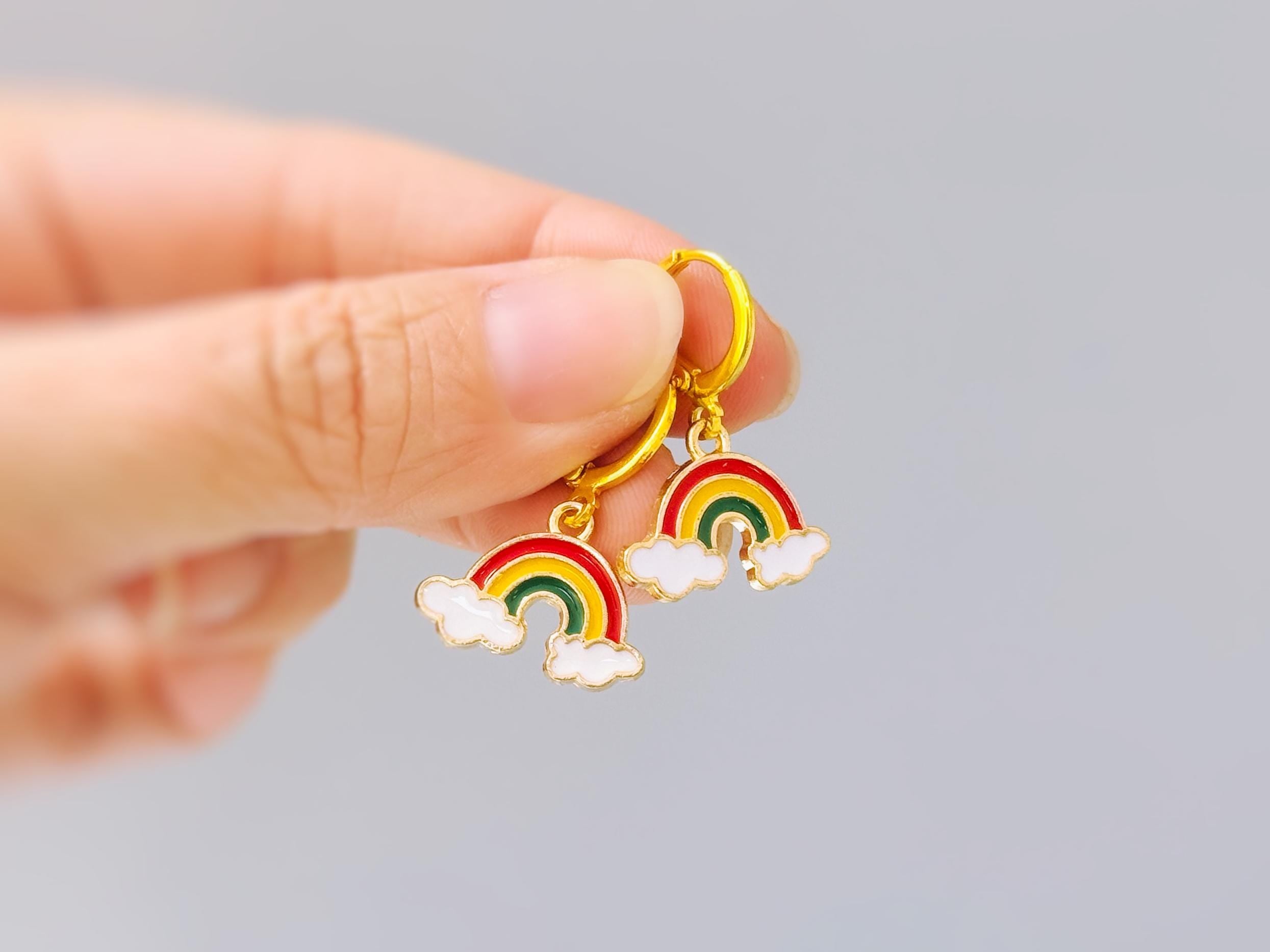 Colorful Rainbow Earrings gold Huggie Hoops trendy 80s fun enamel cloud earrings for women pride gift unique festival jewelry for women