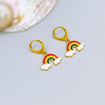 Colorful Rainbow Earrings gold Huggie Hoops trendy 80s fun enamel cloud earrings for women pride gift unique festival jewelry for women