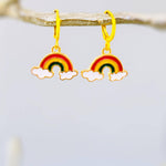 Colorful Rainbow Earrings gold Huggie Hoops trendy 80s fun enamel cloud earrings for women pride gift unique festival jewelry for women