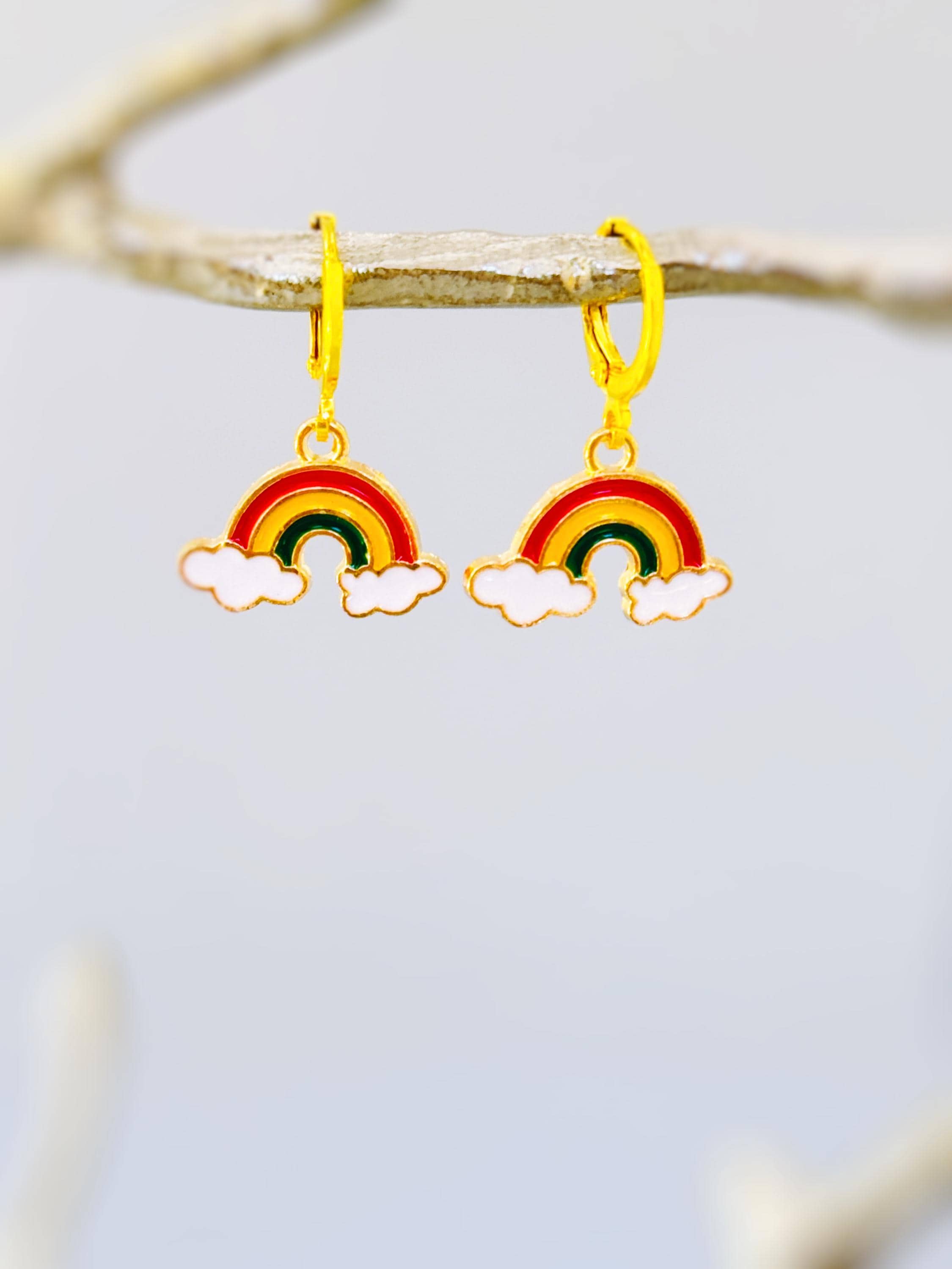 Colorful Rainbow Earrings gold Huggie Hoops trendy 80s fun enamel cloud earrings for women pride gift unique festival jewelry for women