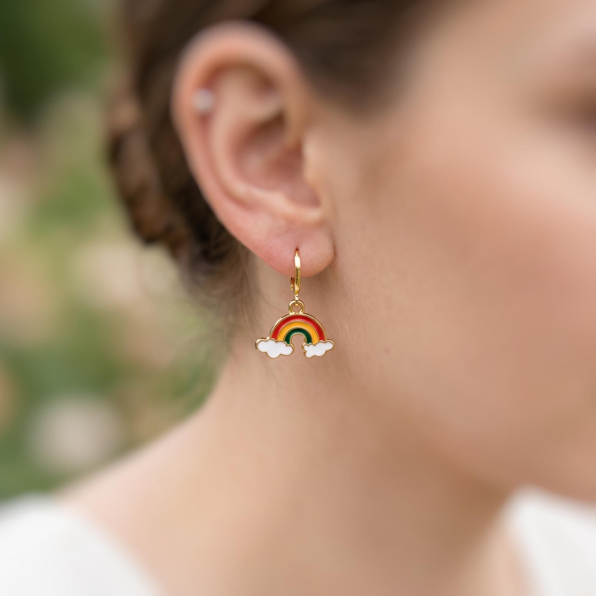 Colorful Rainbow Earrings gold Huggie Hoops trendy 80s fun enamel cloud earrings for women pride gift unique festival jewelry for women