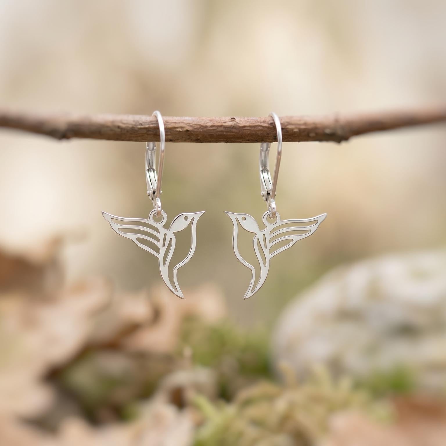Bird Earrings dangle Gold, Silver, Hummingbird Jewelry