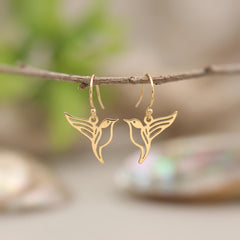 Bird Earrings dangle Gold, Sterling Silver Hummingbird Jewelry Handmade 14k Gold Fill nature inspired unique gifts for gardener bird lovers