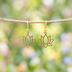 Gold Lotus Flower Earrings, water lily dangle earrings
