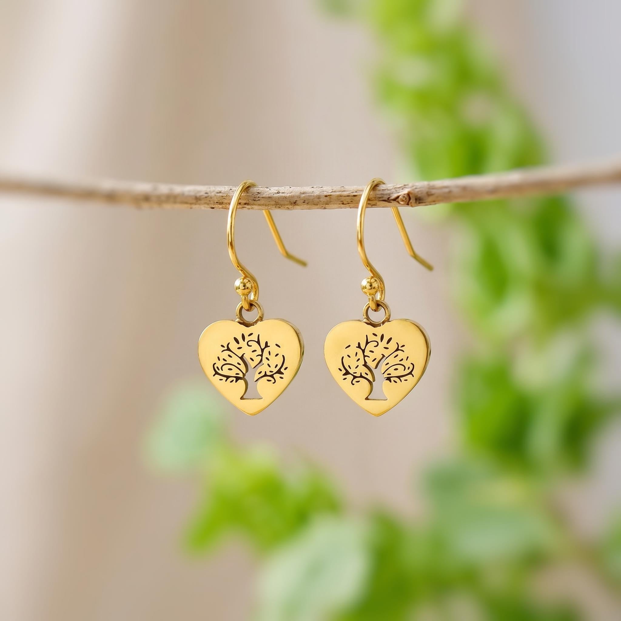 Tree of Life Heart Earrings dangle 14k gold, silver, rose gold fill handmade dainty Jewelry unique gift for girlfriend sister mom friend bff