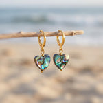 Abalone Heart Earrings Huggie Hoops Gold, Silver, Rose Gold