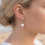 Dainty Gold Mother of Pearl Heart Earrings Huggie Hoops Dangle charms Silver, Rose Gold romantic June Birthstone birthday gift wife mom bff