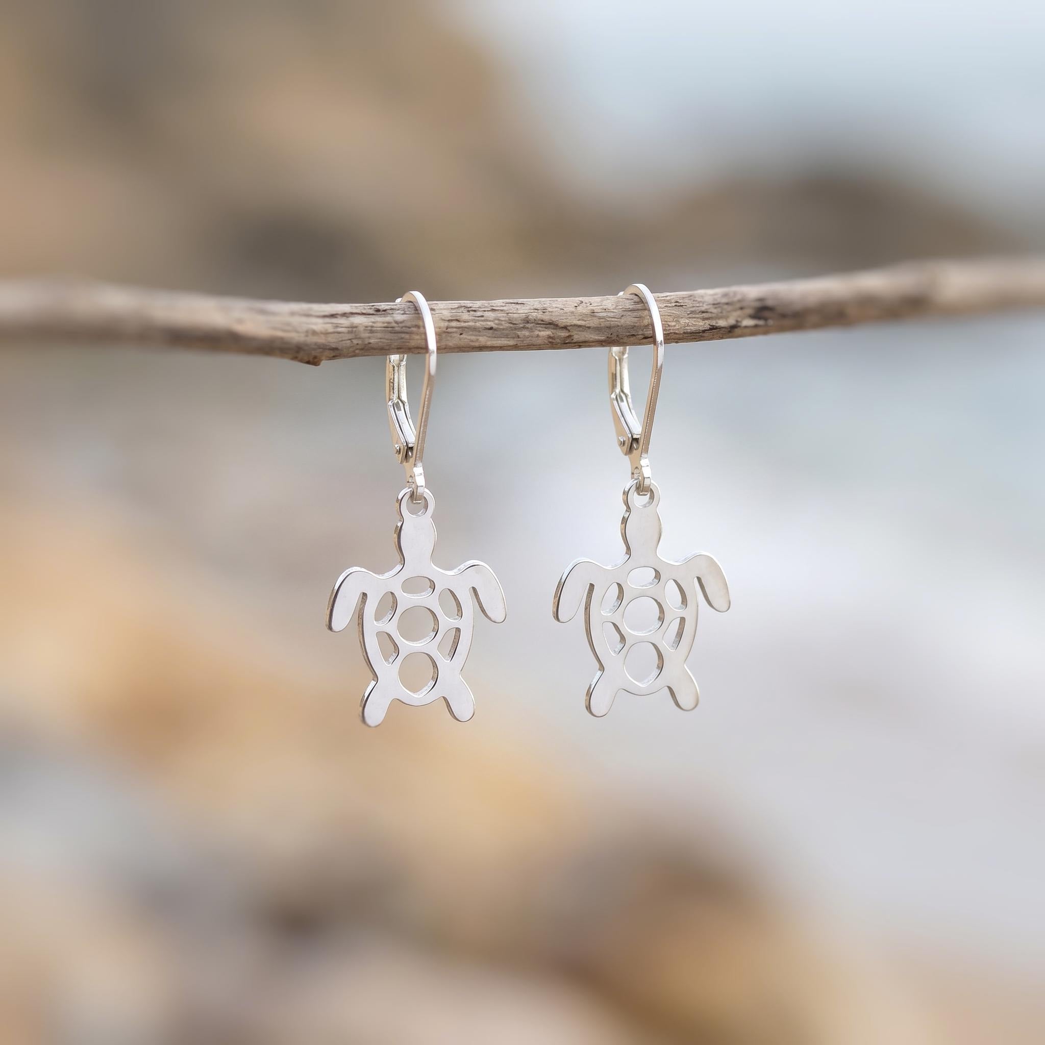 Sea Turtle Earrings dangle Silver