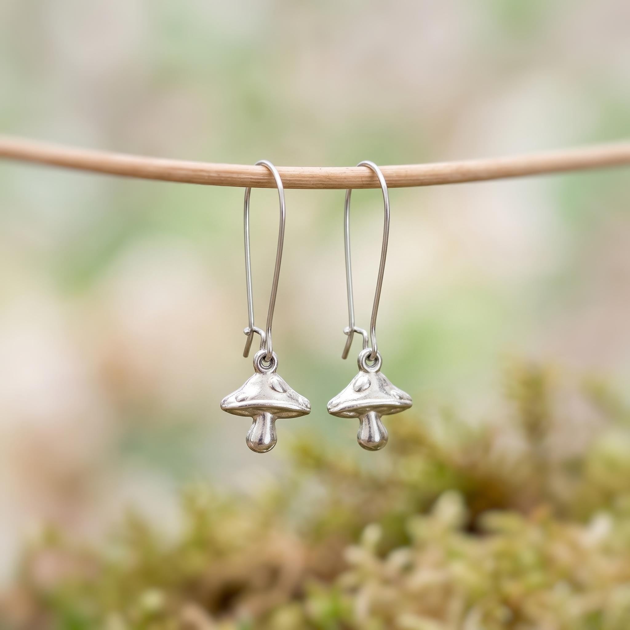 Boho Mushroom Earrings dangle gold