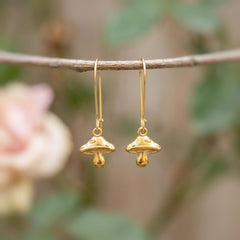 Boho Mushroom Earrings dangle gold, silver fun, funky nature plant lover gift handmade Cottagecore Jewelry unique dangling charm earrings