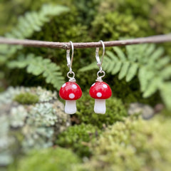 Mushroom Earrings dangle silver, gold handmade Cottagecore Jewelry unique fairycore earrings gift for gardener nature plant lover sister bff