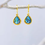 Teardrop Abalone Earrings Gold Huggie Hoops dangle handmade shell earrings, colorful summer jewelry, ocean beach wedding gift for her