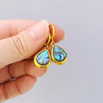 Teardrop Abalone Earrings Gold Huggie Hoops dangle handmade shell earrings, colorful summer jewelry, ocean beach wedding gift for her
