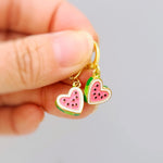 Watermelon Earrings Gold Huggie Hoops Cute Summer Jewelry Pink Heart Fruit Charm Earrings Cottagecore Jewelry Chef Gift for gardeners, women