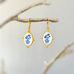 Delft Blue Porcelain Earrings Gold Leverbacks Chinoiserie China Victorian floral jewelry for women grandmillennial style