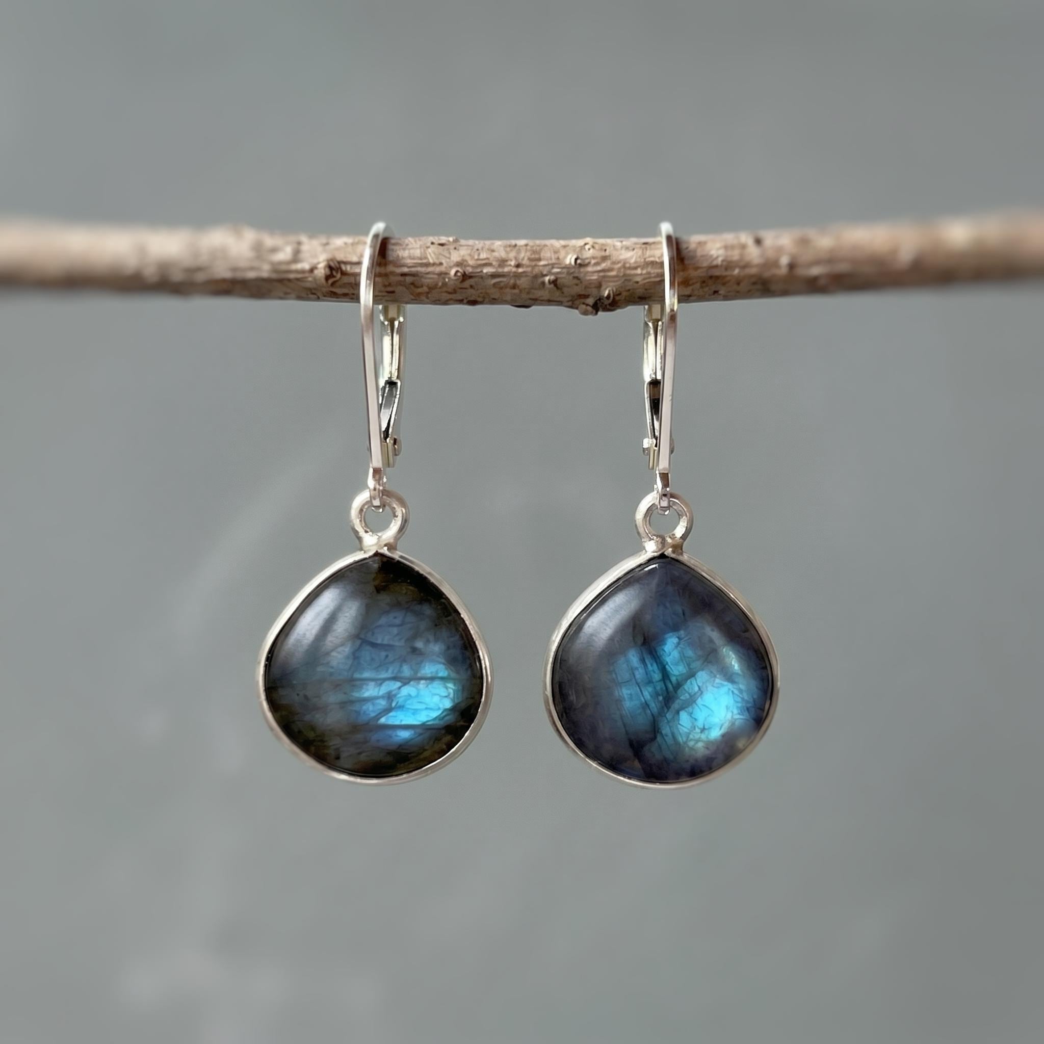 Smooth Labradorite and Sterling Silver Leverback earrings