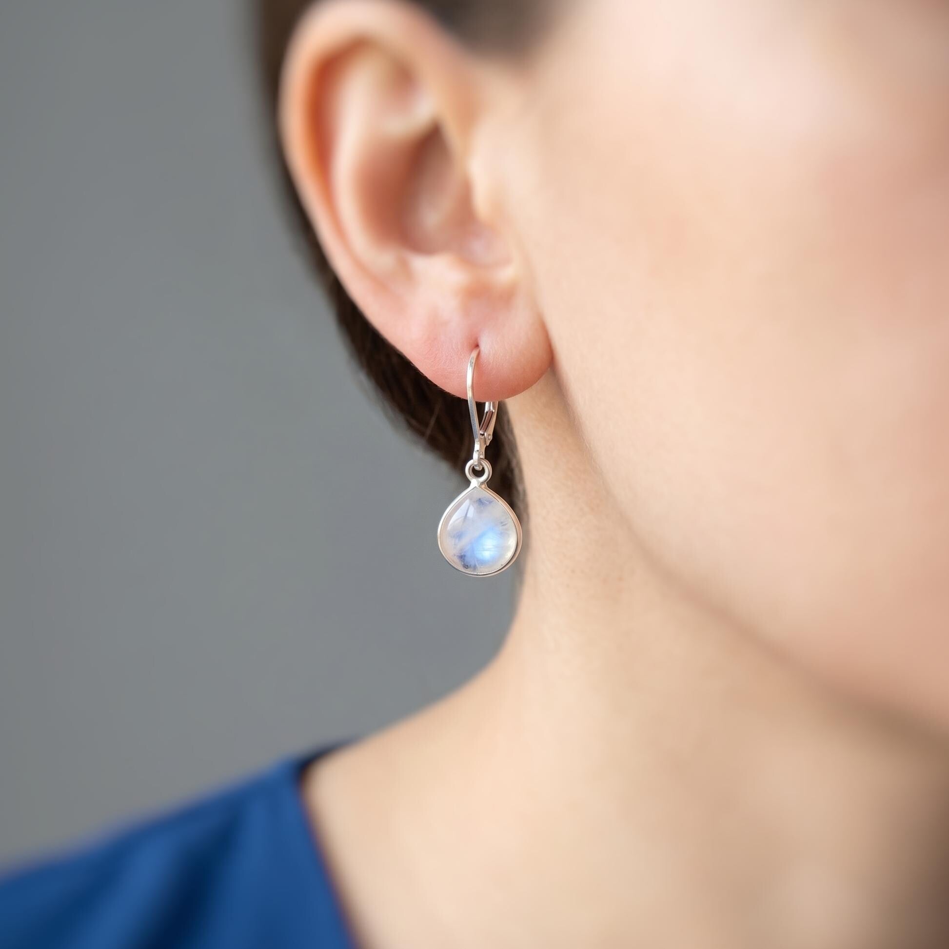 Moonstone Earrings Dangle Sterling Silver Teardrop Leverback Drop Minimalist dangly earrings Handmade Moonstone Jewelry gift for wife