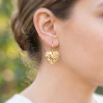 Heart Earrings Gold dangle sparkly boho handmade heart jewelry
