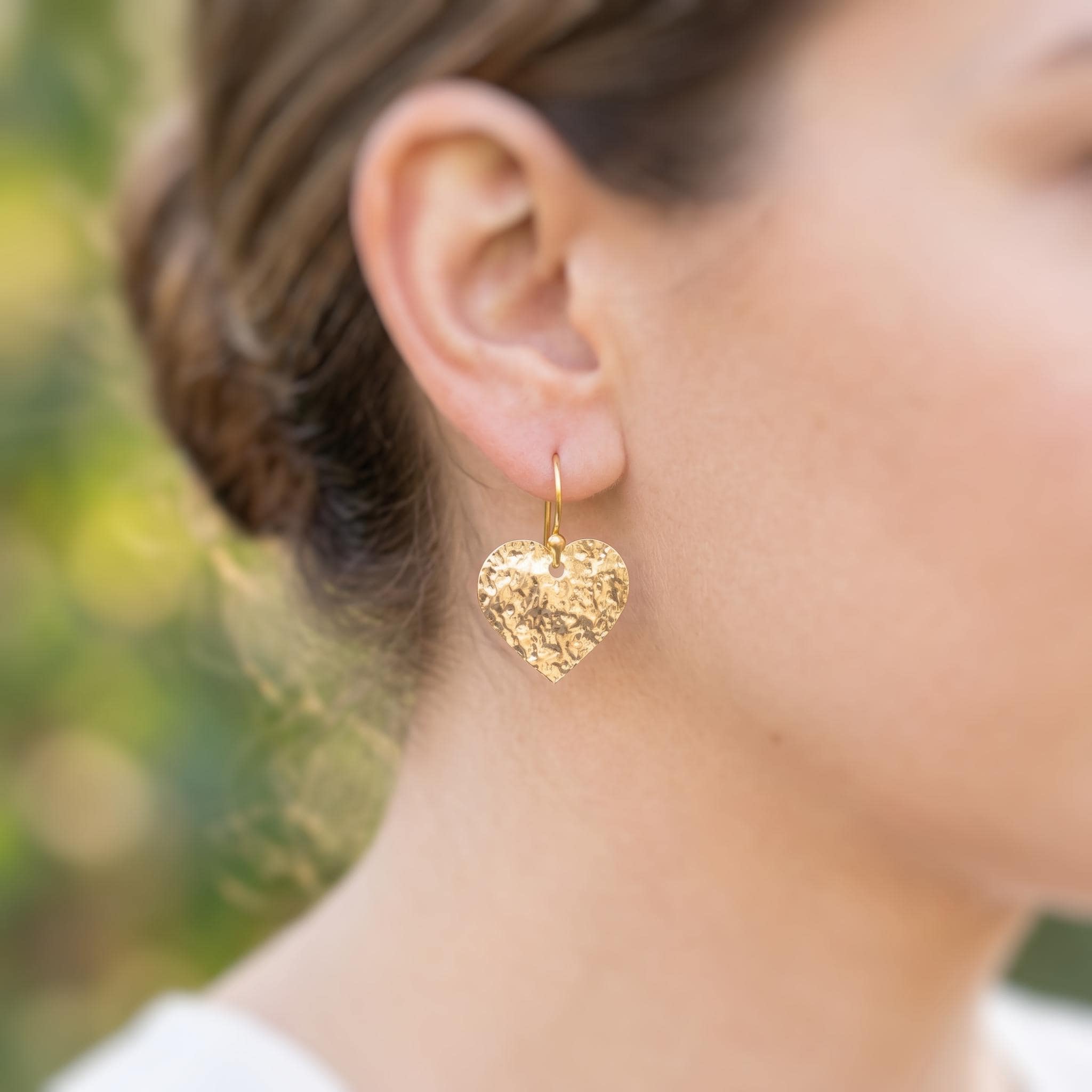 Heart Earrings Gold dangle sparkly boho handmade heart jewelry