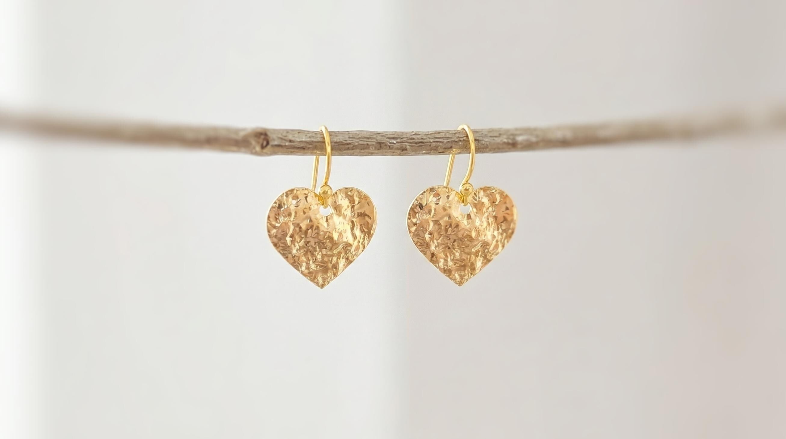Heart Earrings Gold dangle sparkly boho handmade heart jewelry