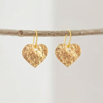 Heart Earrings Gold dangle sparkly boho handmade heart jewelry