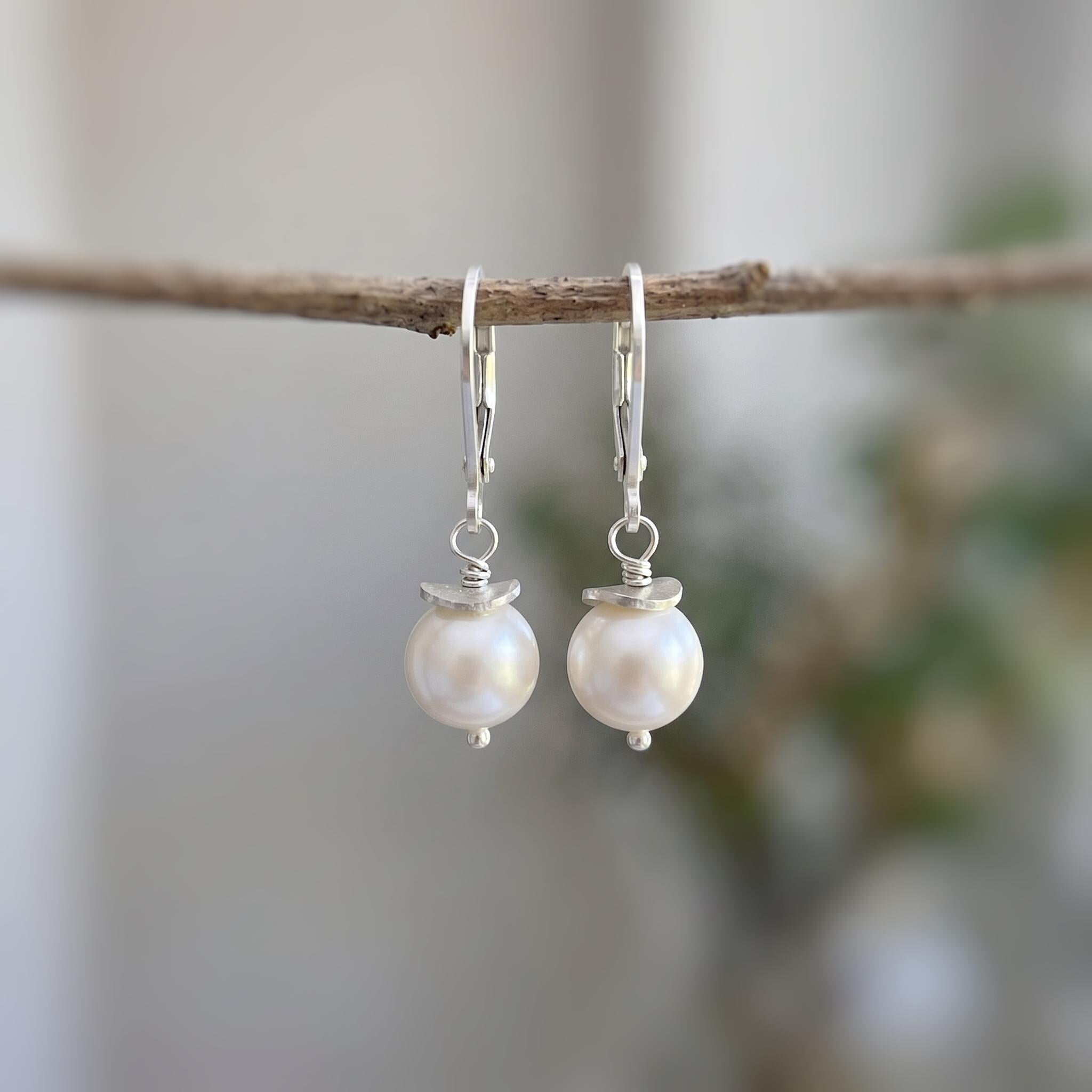 Minimalist Pearl Earrings dangle 14k Gold, Sterling Silver Dainty Drop Earrings