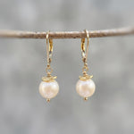 Minimalist Pearl Earrings dangle 14k Gold, Sterling Silver Dainty Drop Earrings