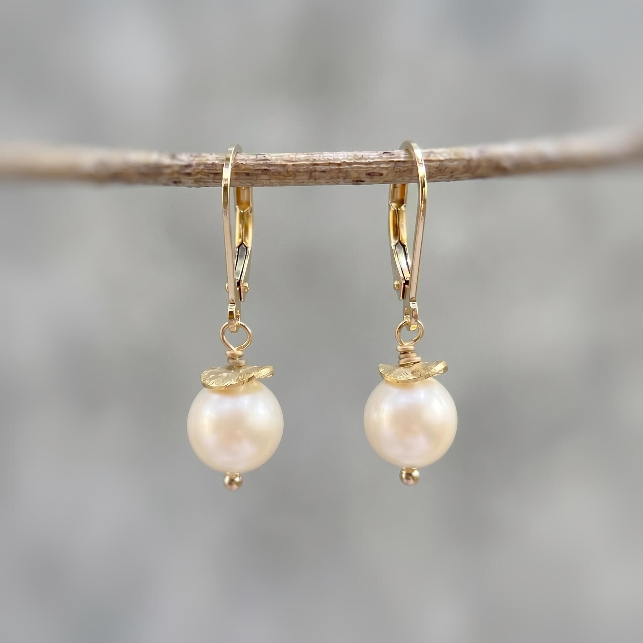 Minimalist Pearl Earrings dangle 14k Gold, Sterling Silver Dainty Drop Earrings