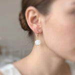 Mother of Pearl Rose Earrings 14k Gold Dangle handmade birthflower jewelry leverback June Birthday birth flower gift for grandma mom wife