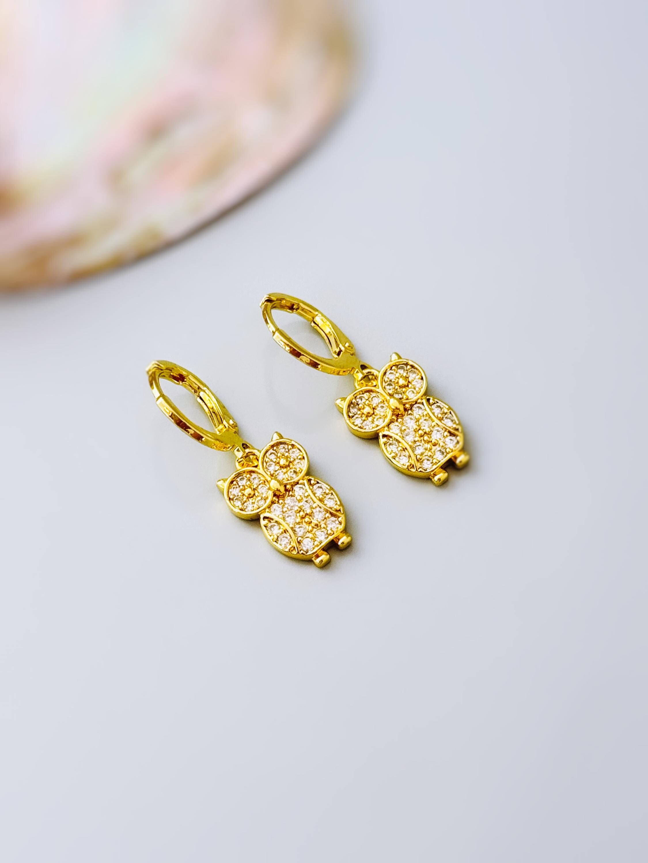 Crystal Owl Earrings Gold dangle handmade witchy bird jewelry unique dangling spooky earrings gift for nature and bird lovers, sister, bff