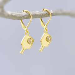 Pickleball Earrings Gold Leverbacks, Pickleball Jewelry, Pickleball Gift for Her, Sports Earrings, cute sporty Pickleball accessories